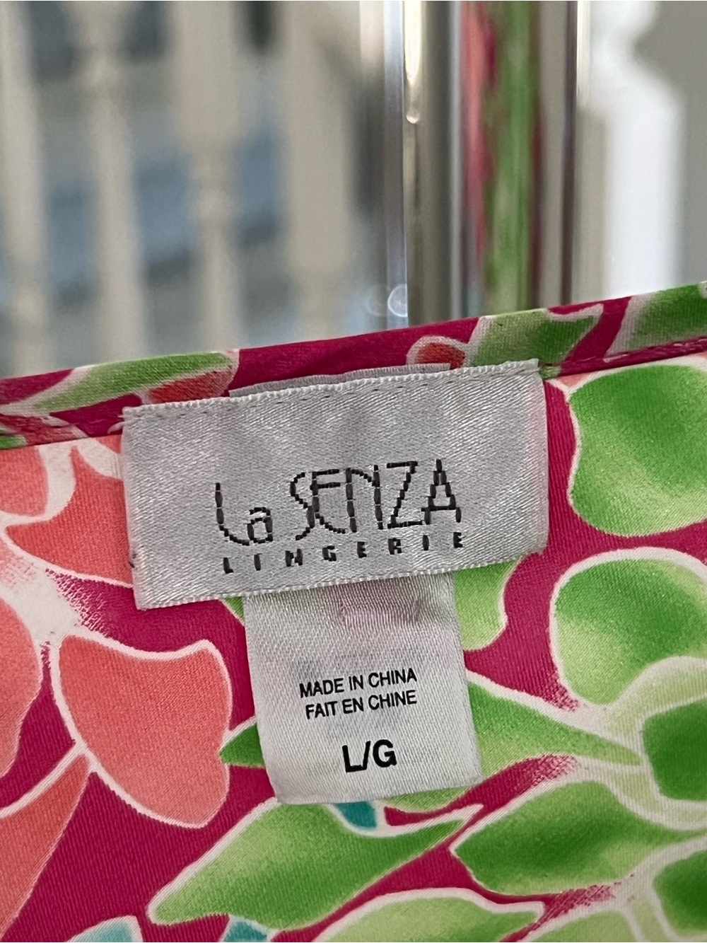 La SENZA Floral Satin Chemise in Hot Pink with Multi-Color Blooms - Picture 5 of 5